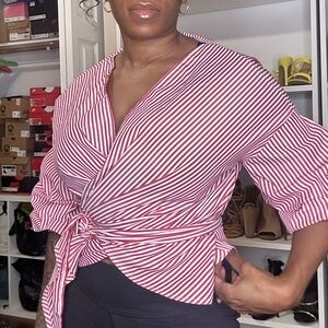 Polyester striped wrap top